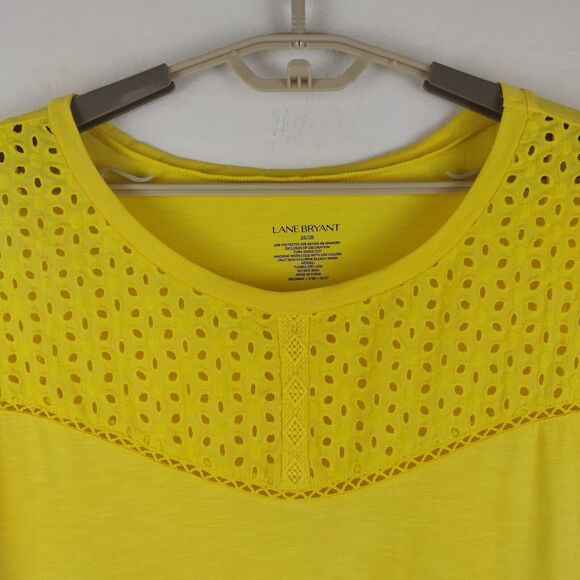 Lane Bryant yellow Eyelet Slub Knit Short Sleeve Top - Picture 4 of 5